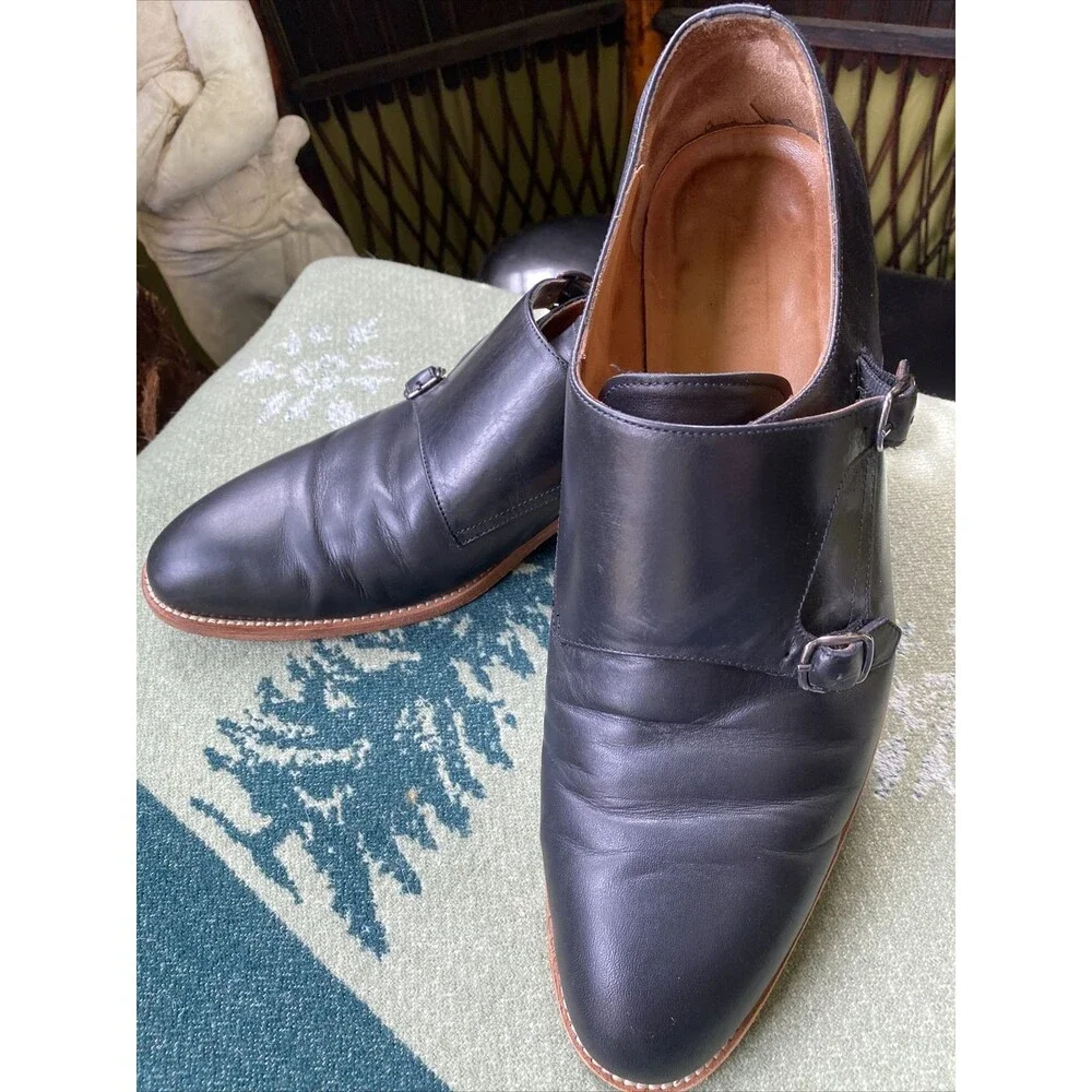Men’s 44 Millburn Double Monk Strap Dress Shoes 11 M Black Calfskin Leather